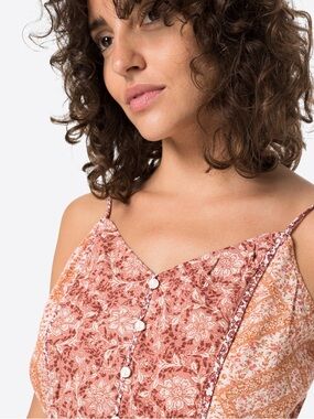 Peachy Paisley Cotton Linen Blend Crop Top Button Down